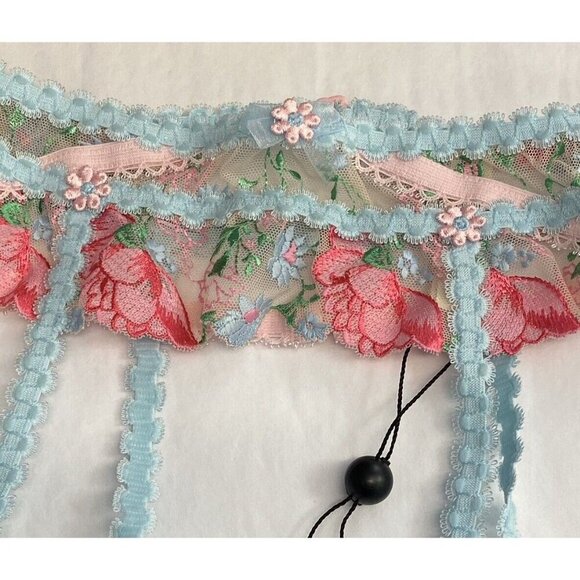 For Love & Lemons sz XXS Garter Belt Swaying Rose Floral Embroidered Coquette - Picture 4 of 10